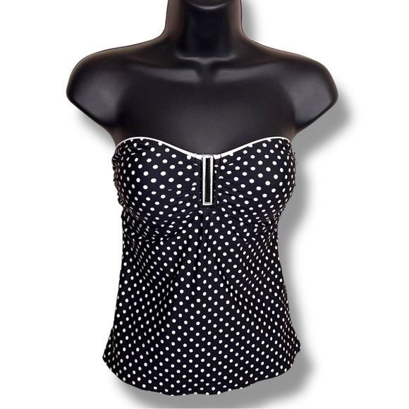 Small White House Black Market Swim Top  Strapless Retro Pinup Polka Dot - Picture 1 of 10